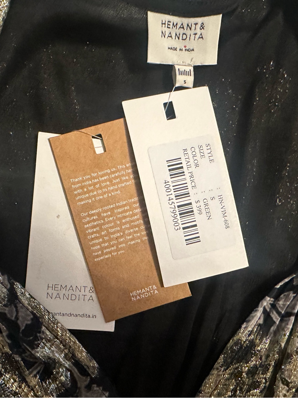 NWT Hemant & Nandita Metallic Tiered Long-Sleeve V-Neck Mini Dress size small - Picture 2 of 8